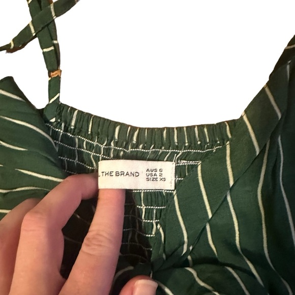 Faithfull The Brand Presley Green Striped Tie-Front Wide Leg Jumpsuit Size 2 - Picture 6 of 6